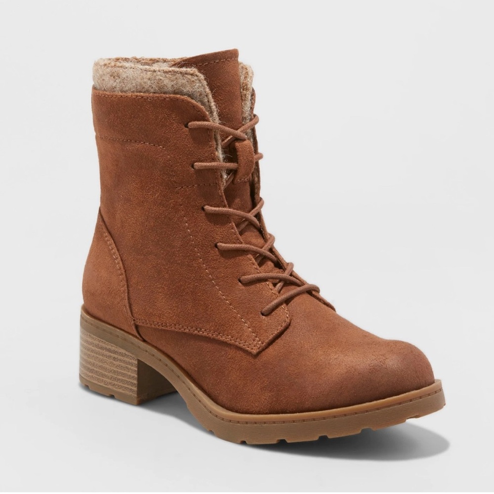 Mossimo Supply Co Lace Up Winter Boots Women’s 6.5 Brown Ankle Booties Fur Lined